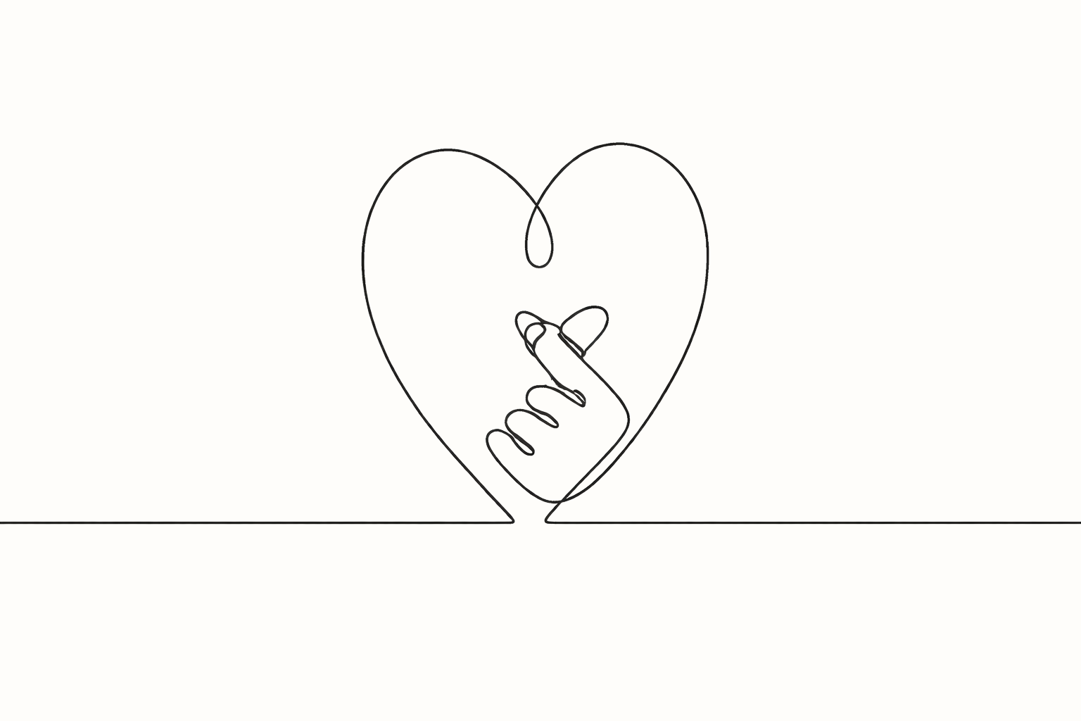 illustration cœur et main en ligne continue