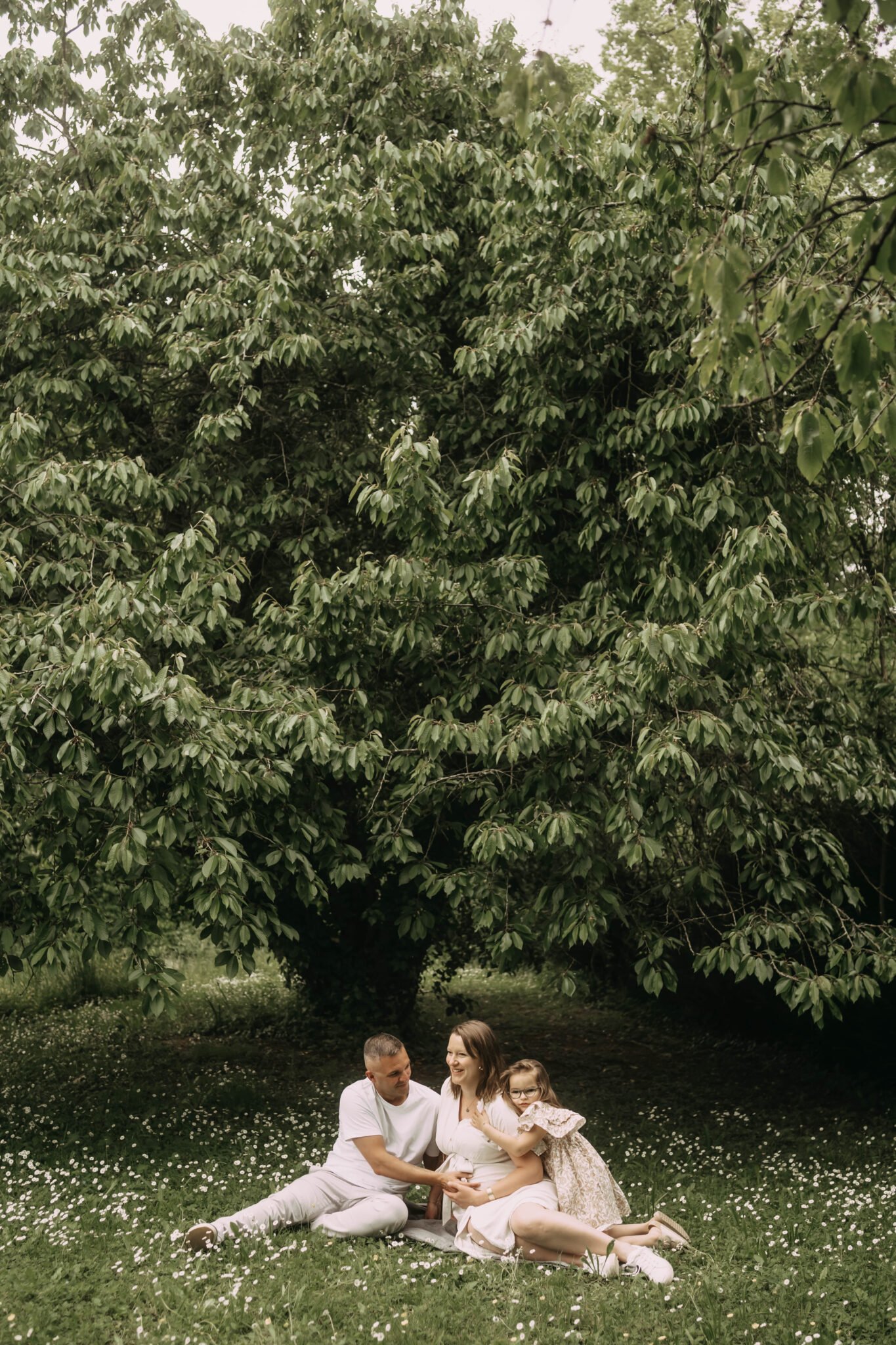 photo famille nature sous grand arbre
